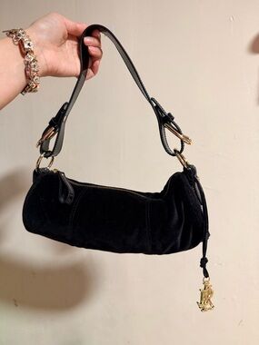 Lauren Ralph Lauren Mini Black Suede Shoulder Bag with Gold Charm